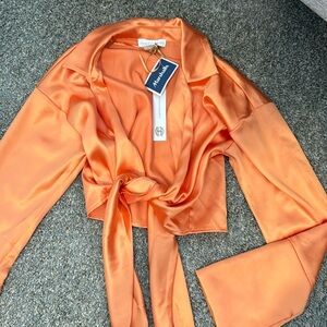 Orange silk long sleeve top